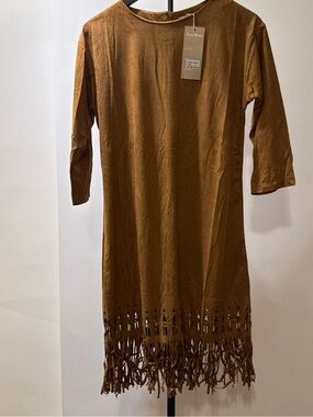 Neslay Suede Fringe Mini Dress in Brown